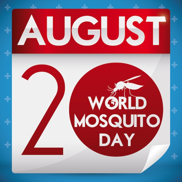 Calendar and reminder and silhouette of a mosquito sucking a globe to commemorate World Mosquito Day