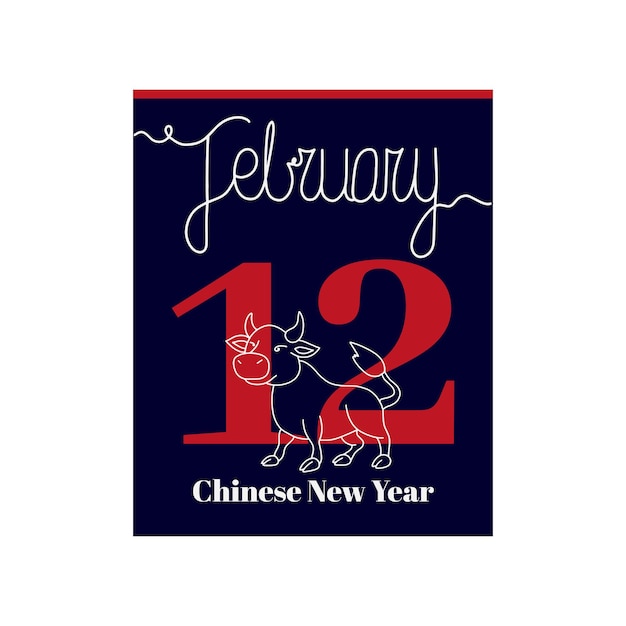 Calendar sheet vector illustration on the theme of Chinese New Year on February 12