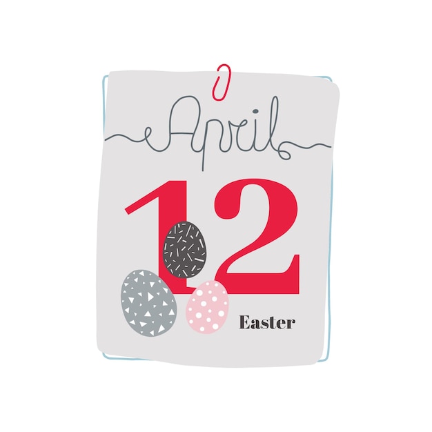 Calendar sheet, vector illustration on the theme of Easter. April 12. 