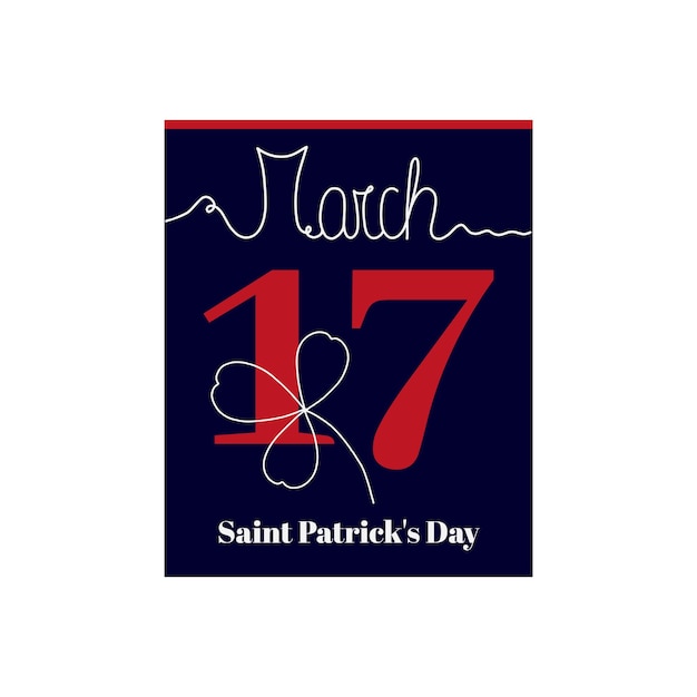 Calendar sheet, vector illustration on the theme of Saint Patricks Day on March 17th.