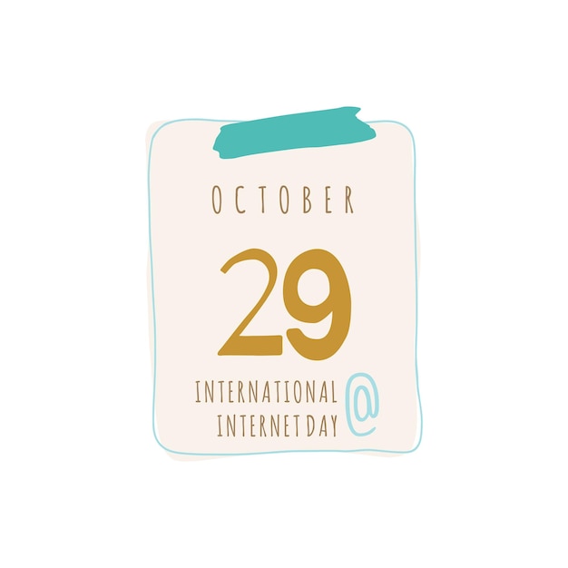 Calendar sheet. With shutter for International Internet Day. October 29. Beige and blue illustration