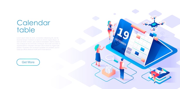 Calendar table isometric landing page template