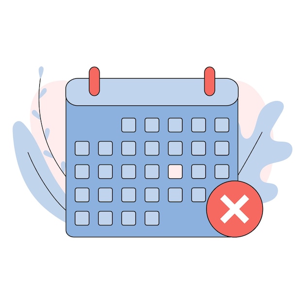 Calendar with cross mark icon vector Cancel event icon Wrong day on calendar icon Vector flat cartoon illustration