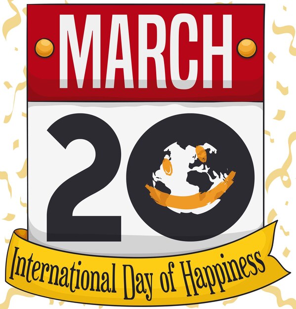 Vector calendar with the date for international day of happiness on march 20 with globe and smile painted