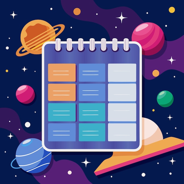 Vector a calendar with a planet and a star on it