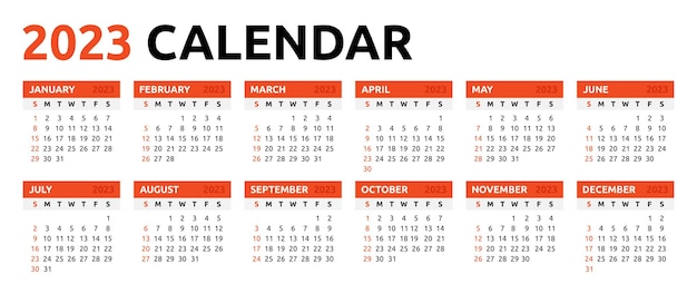 Calendar year 2023 vector design template illustration.