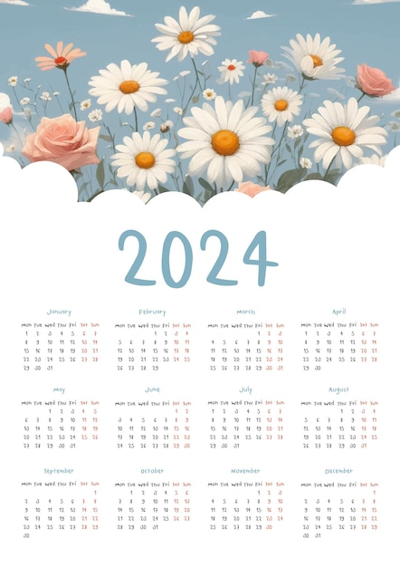 Calendar year 2024 beautiful flowers pictures