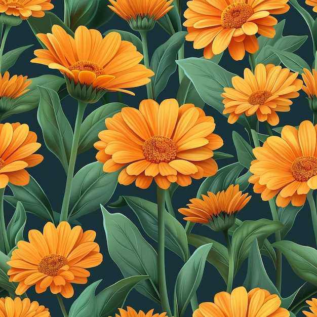 Calendula seamless pattern background vector cute plants graphic with EPS file