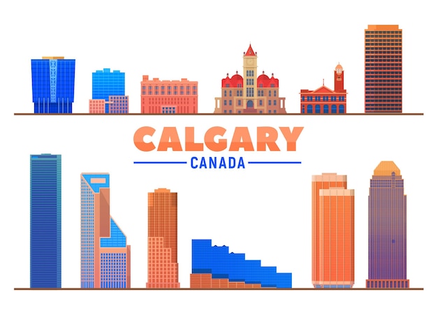 Calgary Canada landmarks in white background Vector Illustration Business travel and tourism concept with modern buildings Image for presentation banner web site