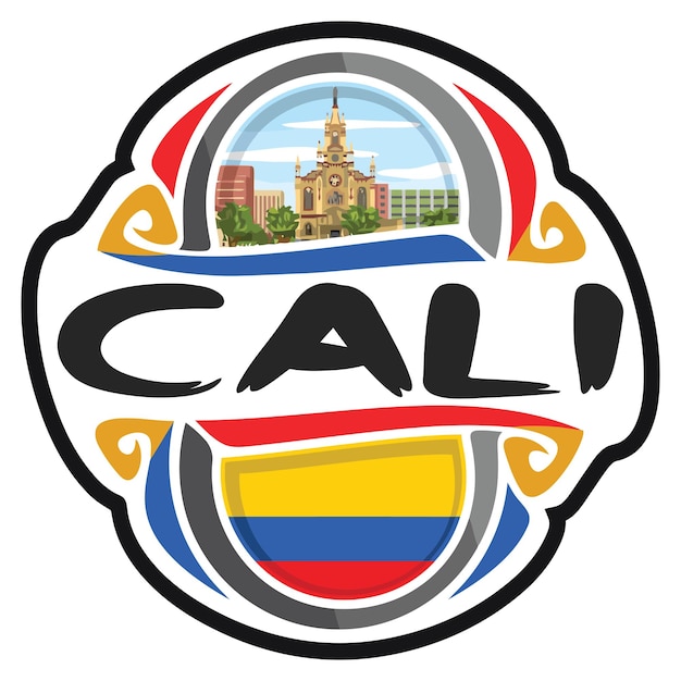 Cali Colombia Flag Travel Souvenir Sticker Skyline Logo Badge Stamp Seal Emblem Vector SVG EPS