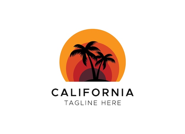 California Beach logo design. Set of retro sunsets in the style of the 80s and 90s.