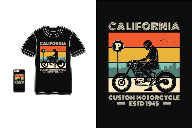 California custom motorcycle, t shirt design silhouette retro style