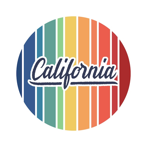 California hand lettering on rainbow circle background