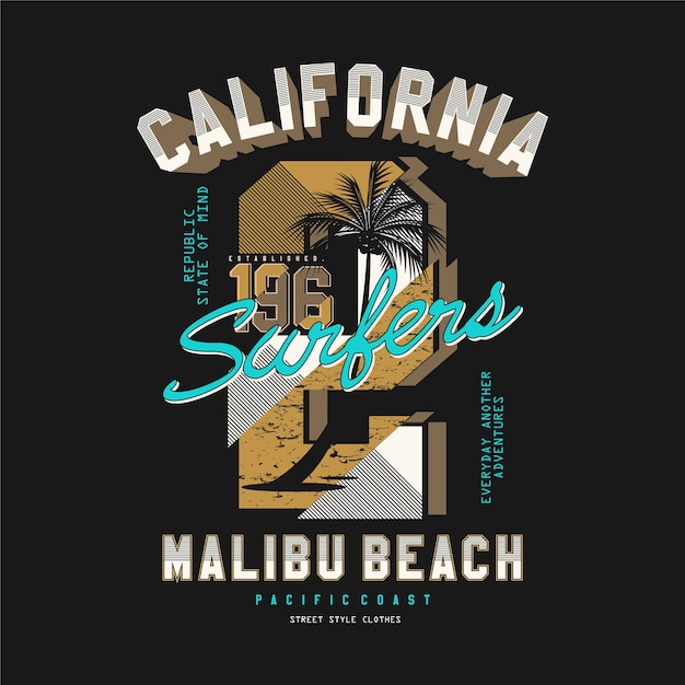 California, malibu beach, vector typography t shirt design for ready print