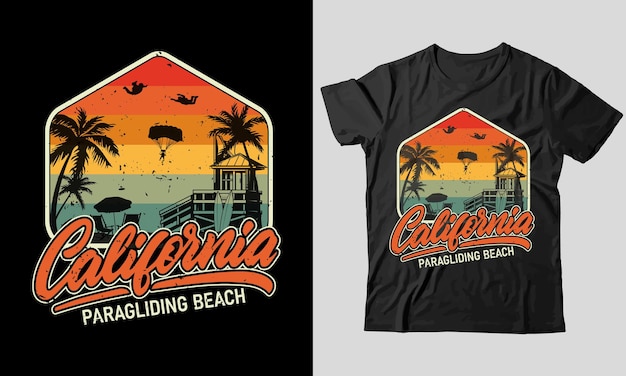 california paragliding beach retro vintage t-shirt design