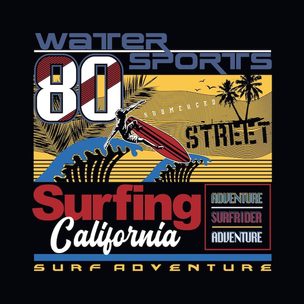 California surfing illustration typography for print illustration t shirt vector art vintage