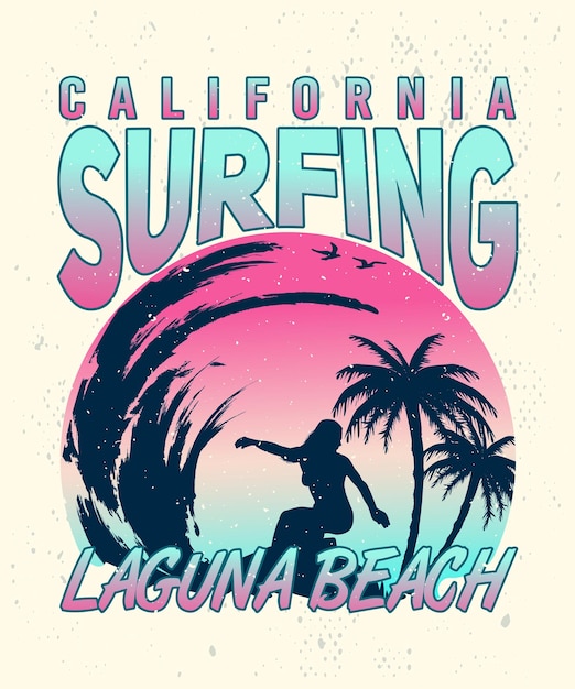 California Surfing Laguna Beach Tshirt Design