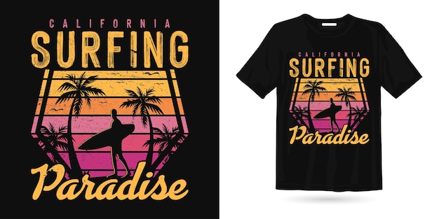 California surfing paradise vintage retro style summer beach tshirt design surfing t shirt design