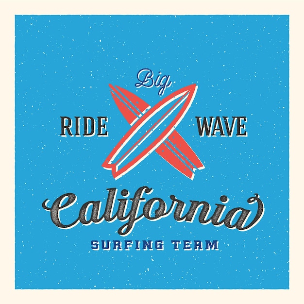 California Surfing Team Abstract Vector Label or Logo Template with Retro Textures Good for Posters Tshirt Prints etc