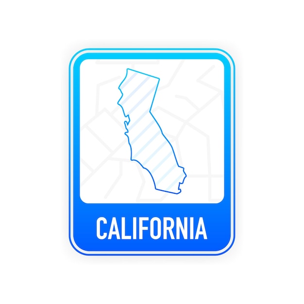 California - U.S. state. Contour line in white color on blue sign. Map of The United States of America. Vector illustration.