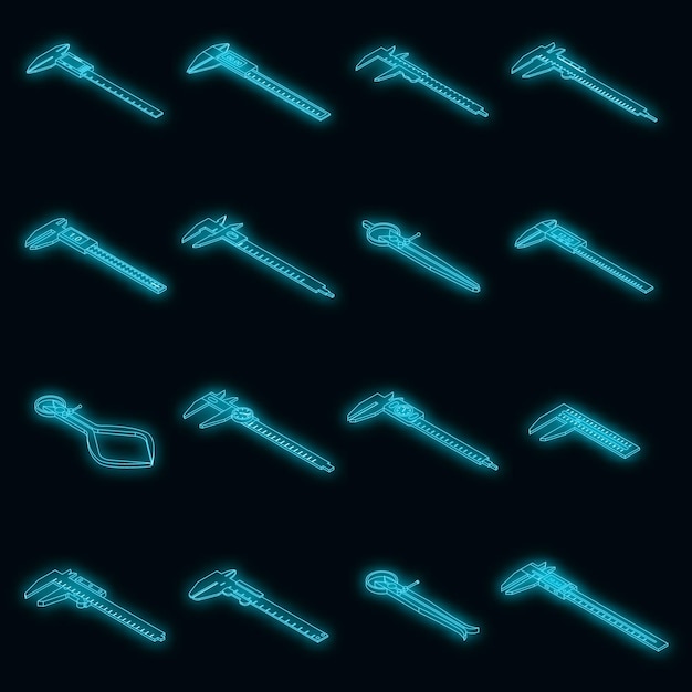 Calipers icons set vector neon