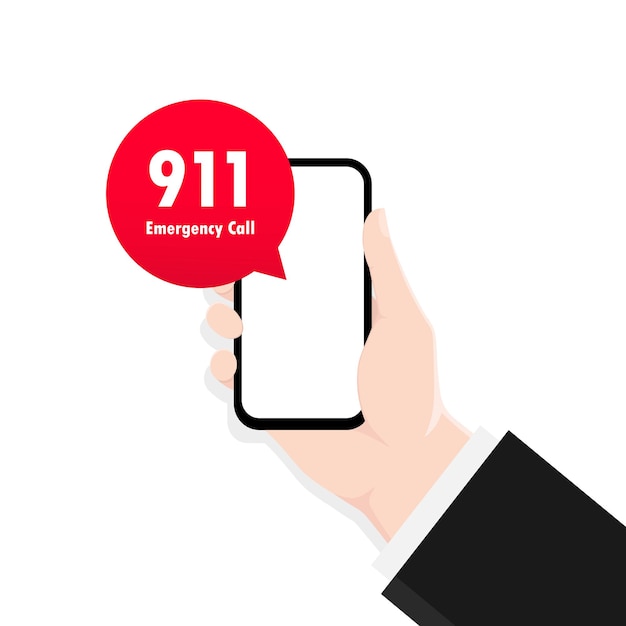 Call 911 smartphone in flat style illustration