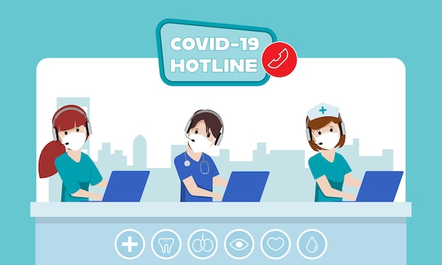 call center emergency worker hotline to help and support patient during covid19 disease