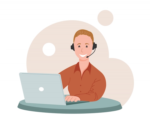 Call center, hotline   illustrations. Smiling office worker with headsets cartoon characters. Customer support department staff, telemarketing agents.Multiethnic, diverse team