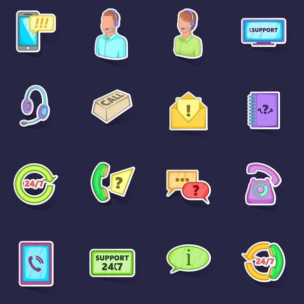 Call center icons set vector sticker