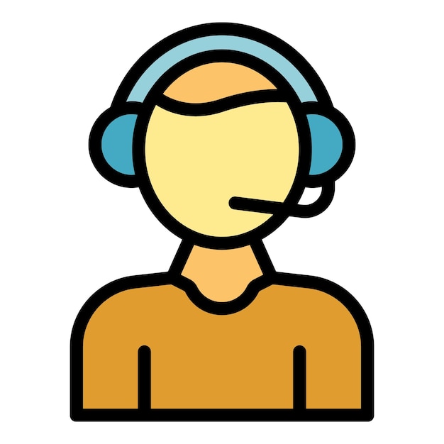 Call center support icon outline vector Man specialist Computer help color flat