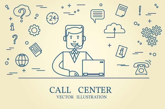 Vector call center thin line design vector