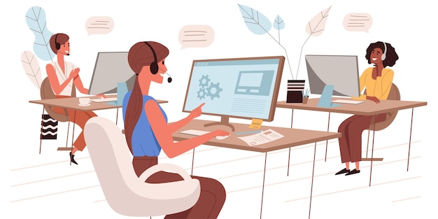 Call center web illustration in flat style