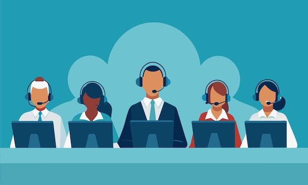 Call centerCustomer service Collection set hotline operators with headsetsOnline technical