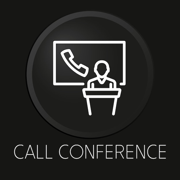 Call conference minimal vector line icon on 3D button isolated on black background Premium VectorxA