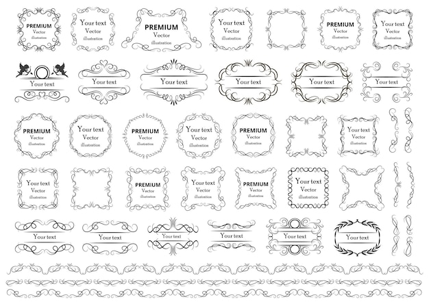 Calligraphic design elements Decorative swirls or scrolls vintage frames flourishes labels