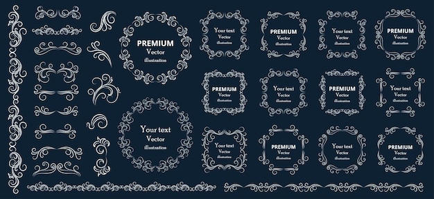 Calligraphic design elements Decorative swirls or scrolls vintage frames flourishes labels