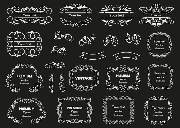 Calligraphic design elements Decorative swirls or scrolls vintage frames flourishes labels