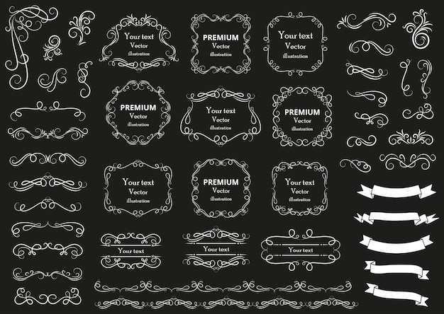 Calligraphic design elements Decorative swirls or scrolls vintage frames flourishes labels