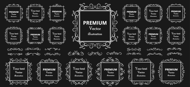 Calligraphic design elements Decorative swirls or scrolls vintage frames flourishes labels