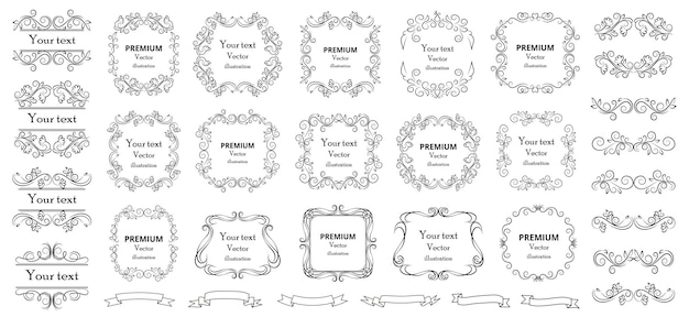 Calligraphic design elements Decorative swirls or scrolls vintage frames flourishes labels