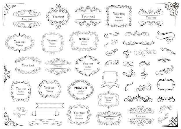 Calligraphic design elements Decorative swirls or scrolls vintage frames flourishes labels