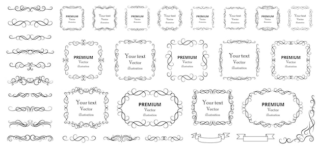 Calligraphic design elements Decorative swirls or scrolls vintage frames flourishes labels