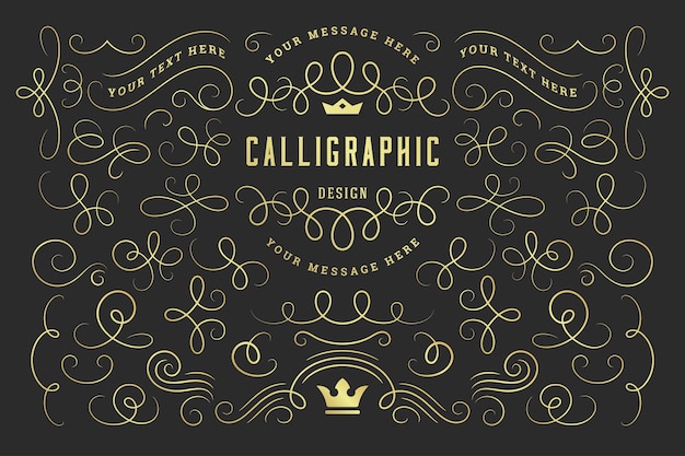 Calligraphic design elements vintage ornaments swirls and scrolls