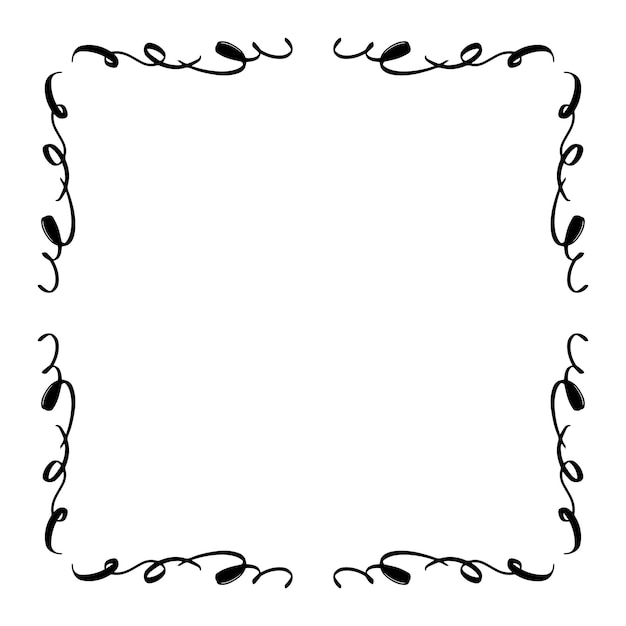 Calligraphic Hand Drawn Doodle Floral Frame. Artistic Calligraphy Design Element.