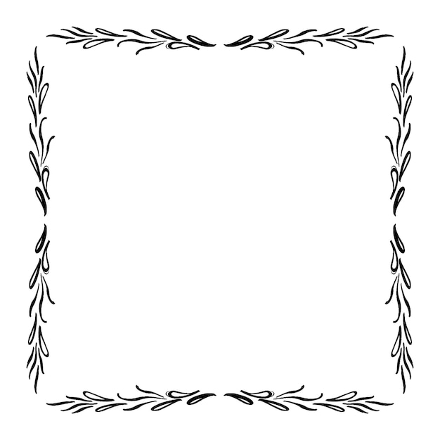 Calligraphic Hand Drawn Doodle Floral Frame. Artistic Calligraphy Design Element.