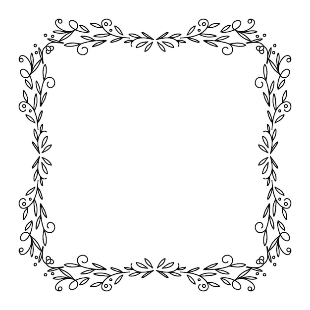 Calligraphic Hand Drawn Doodle Floral Frame. Artistic Calligraphy Design Element.