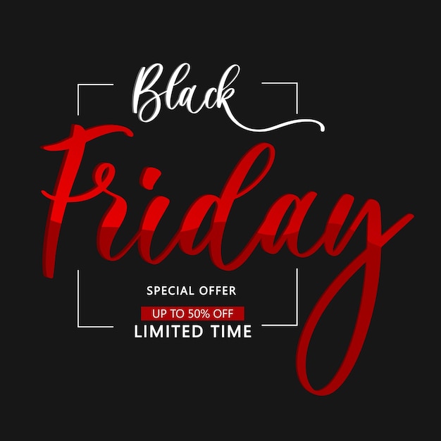 Calligraphic inscription Black Friday in red Illustration of holiday sale discounts