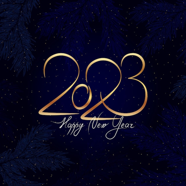 Calligraphic inscription Happy 2023 New Year Golden numbers