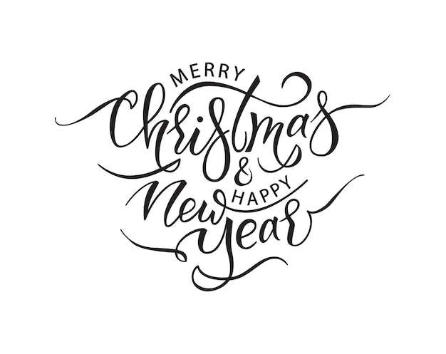 Calligraphic lettering Merry Christmas and Happy New Year