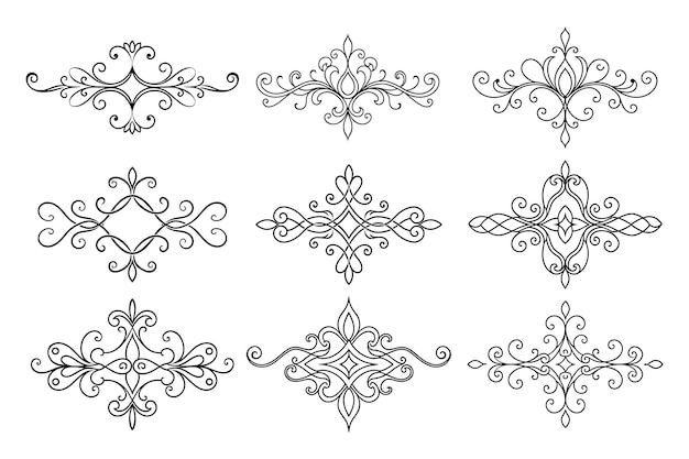 Vector calligraphic ornamental element set